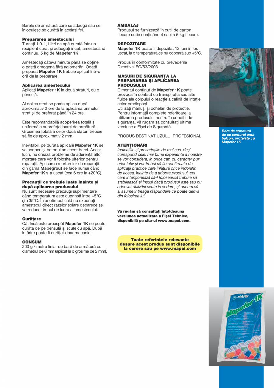 Pagina 3-Mortar monocomponent, pe baza de ciment, anticoroziv, pentru protectia barelor de armatura MAPEI...