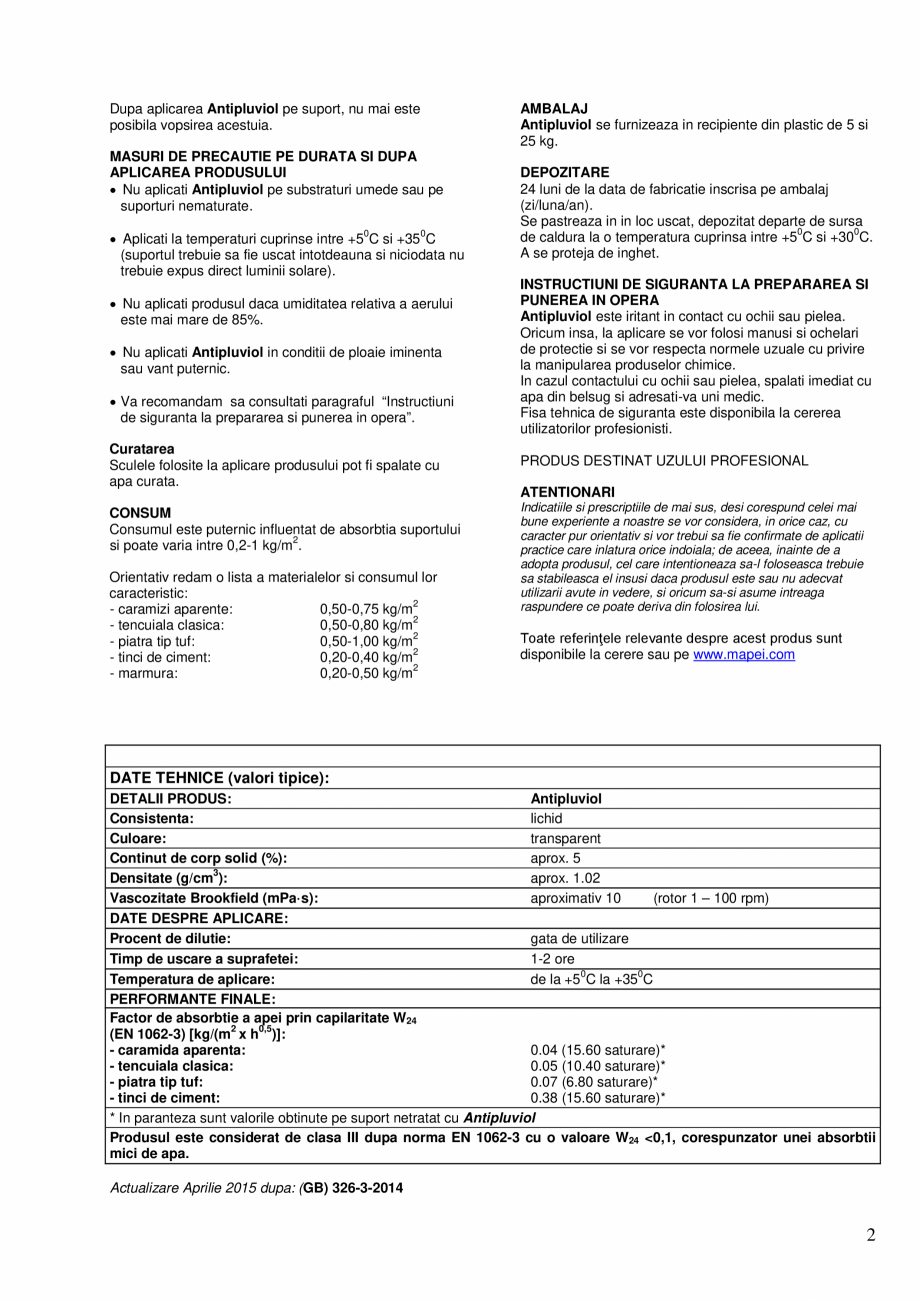 Pagina 2-Tratament de impregnare hidrorepelent, incolor, pe baza de compusi siliconici in dispersie apoasa...