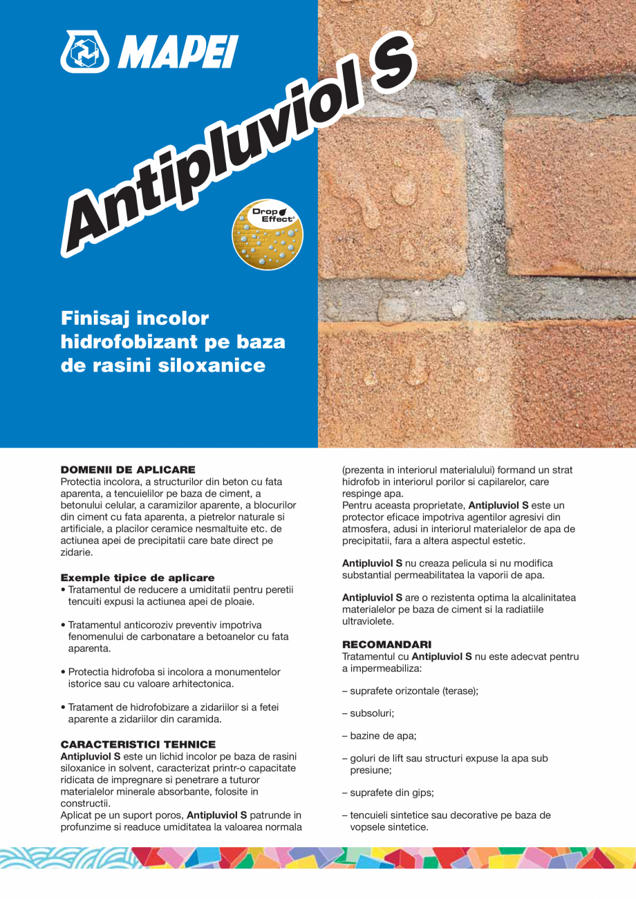 Pagina 1-Finisaj incolor hidrofobizant pe baza de rasini siloxanice MAPEI ANTIPLUVIOL S Fisa tehnica Romana S...