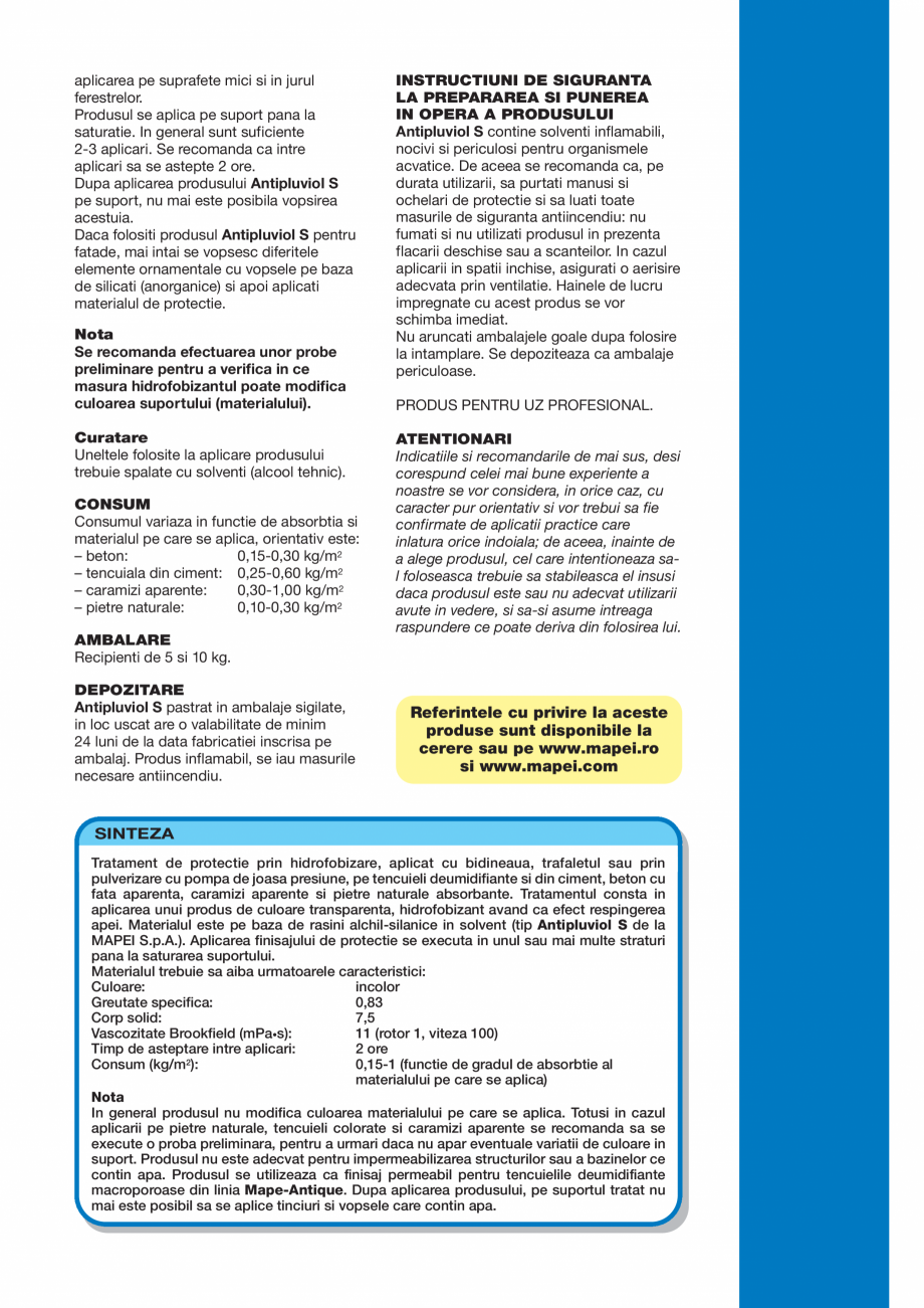 Pagina 3-Finisaj incolor hidrofobizant pe baza de rasini siloxanice MAPEI ANTIPLUVIOL S Fisa tehnica Romana...