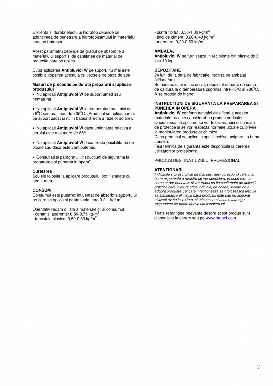 Pagina 2-Protectie hidrofobizanta incolora pe baza de rasini silanice si siloxanice in dispersie apoasa MAPEI...