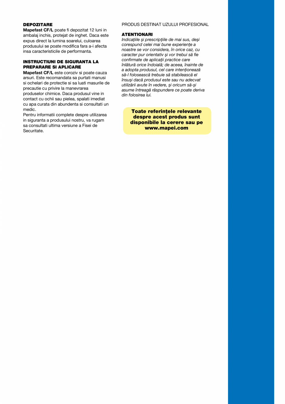 Pagina 3-Aditiv accelerator, fara cloruri, pentru betoane si mortare MAPEI MAPEFAST CF/L Fisa tehnica Romana ...