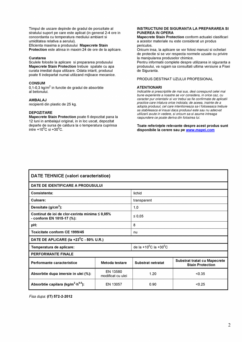 Pagina 2-Tratament antipatare si hidro-oleorepelent pentru beton, pietre naturale si suporturi pe baza de...