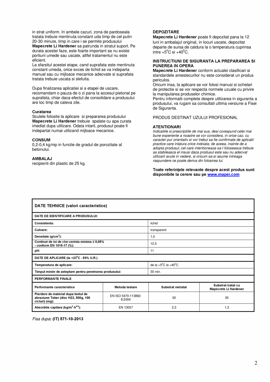 Pagina 2-Tratament lichid cu efect de consolidare a suprafetelor din beton vechi sau noi si a suprafetelor...
