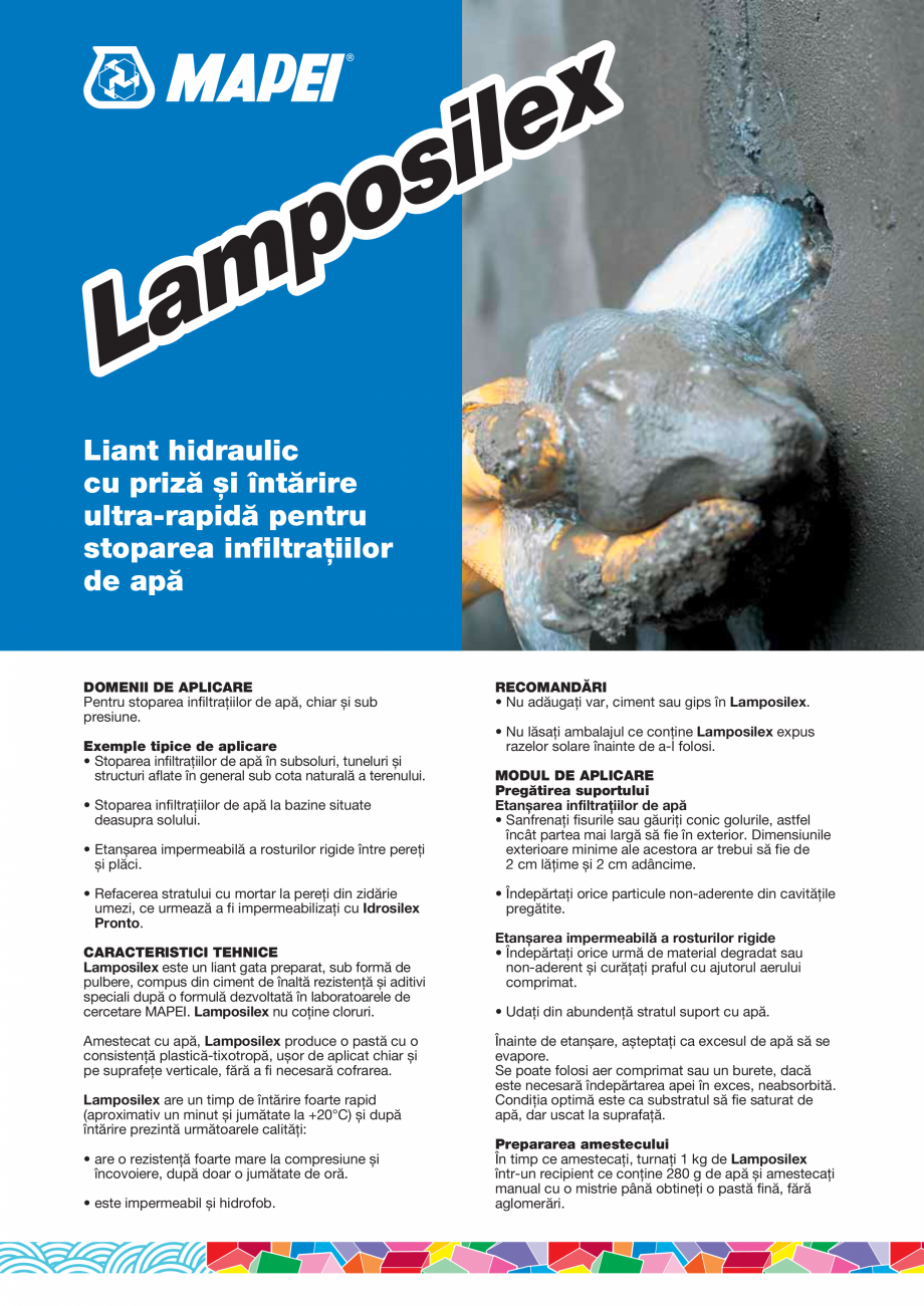 Pagina 1-Liant hidraulic cu priză și întărire ultra-rapidă pentru stoparea infiltraţiilor de apă ...