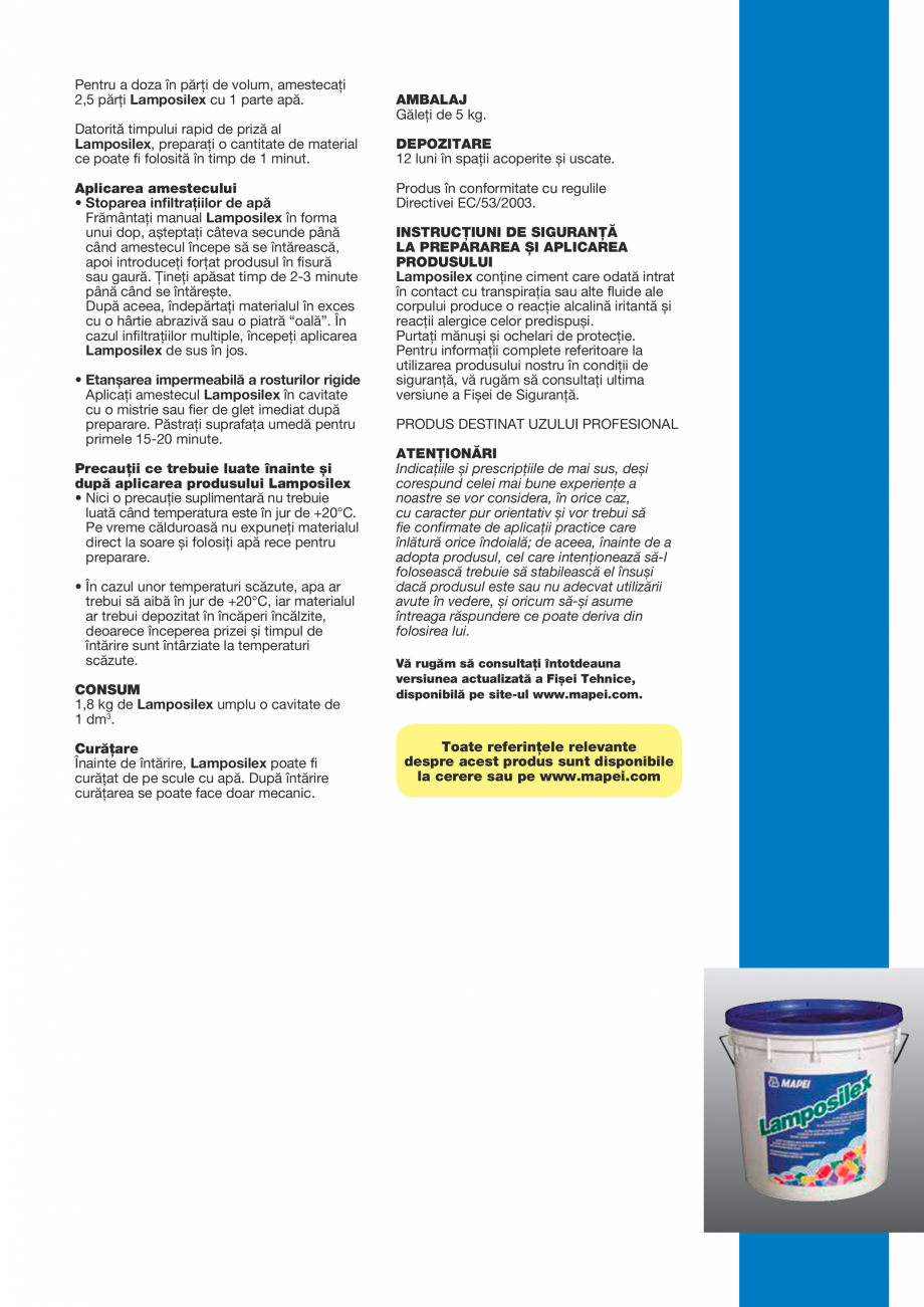 Pagina 3-Liant hidraulic cu priză și întărire ultra-rapidă pentru stoparea infiltraţiilor de apă ...