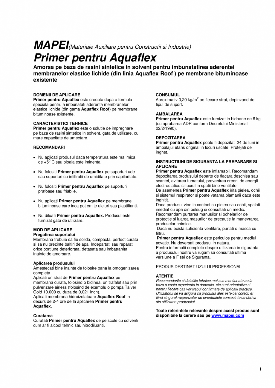 Pagina 1-Amorsa pe baza de rasini sintetice in solvent pentru imbunatatirea aderentei membranelor elastice...