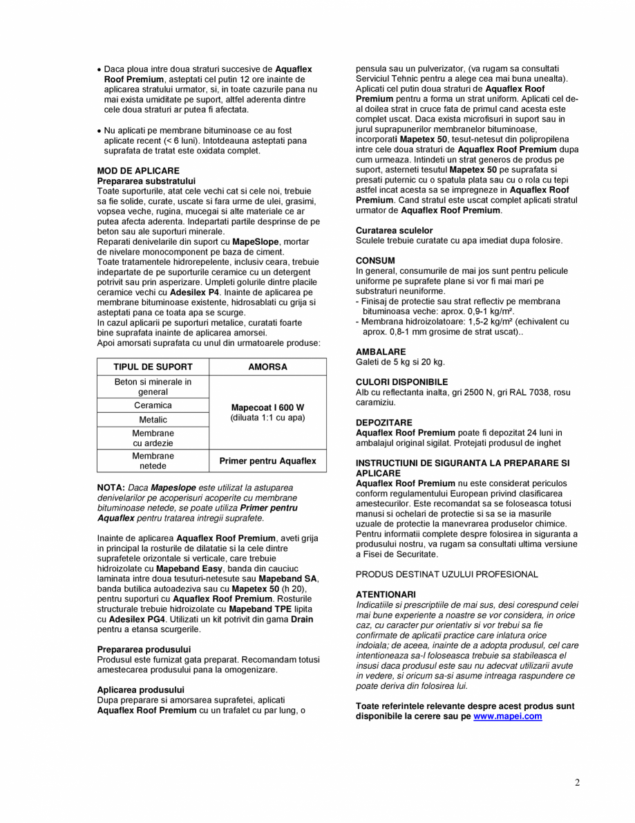Pagina 2-Membrana hidroizolatoare poliuretanica, pe baza de apa, gata preparata, fara COV utilizabila pentru ...