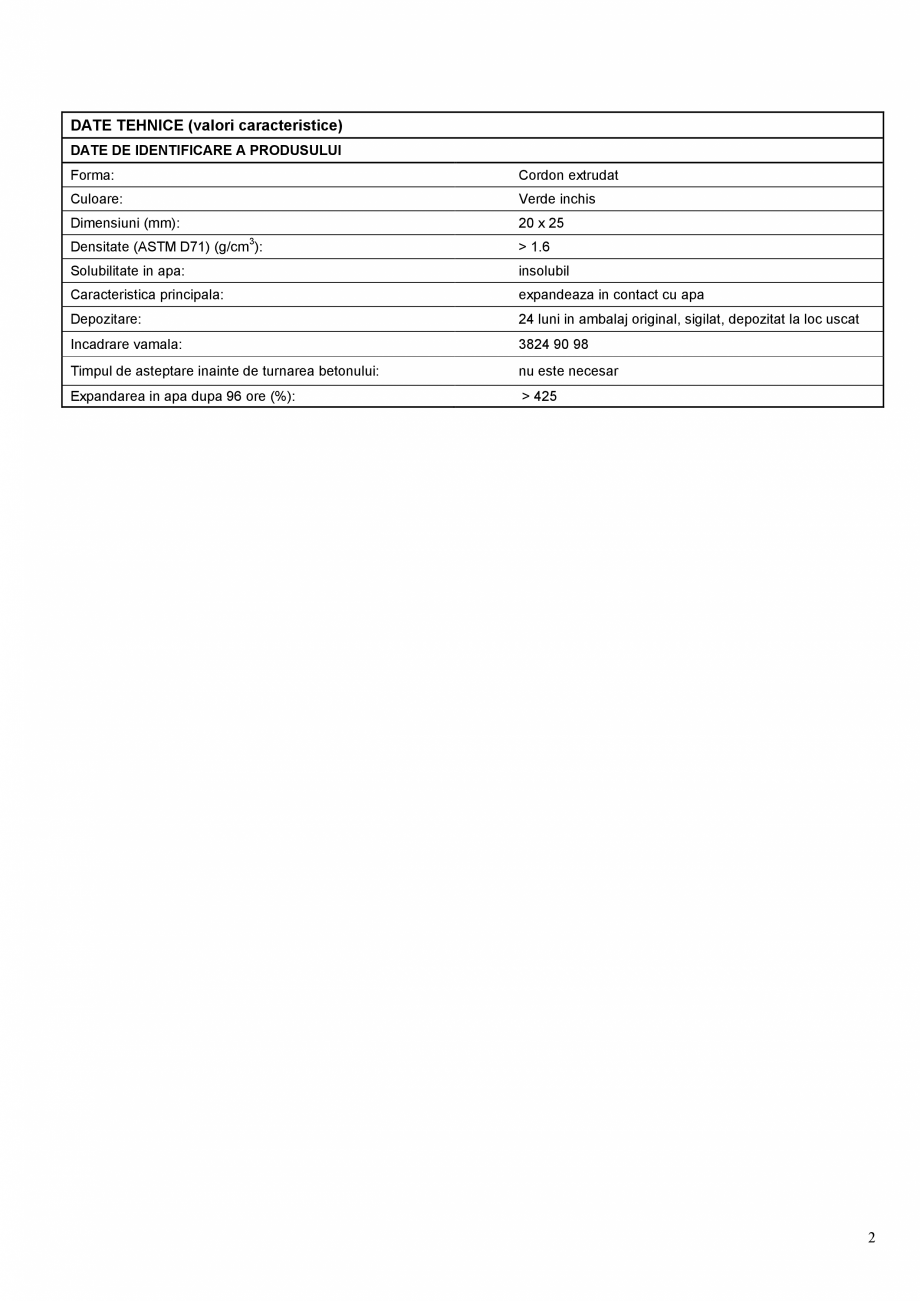 Pagina 2-Cordon bentonitic hidro-expansiv, pentru etansarea rosturilor de turnare MAPEI IDROSTOP B25 Fisa...