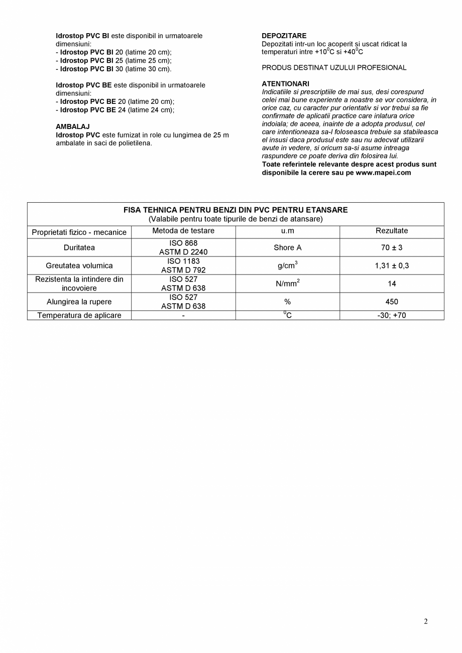 Pagina 2-Banda din PVC pentru etansarea rosturilor structurale MAPEI IDROSTOP PVC BI BE Fisa tehnica Romana  ...