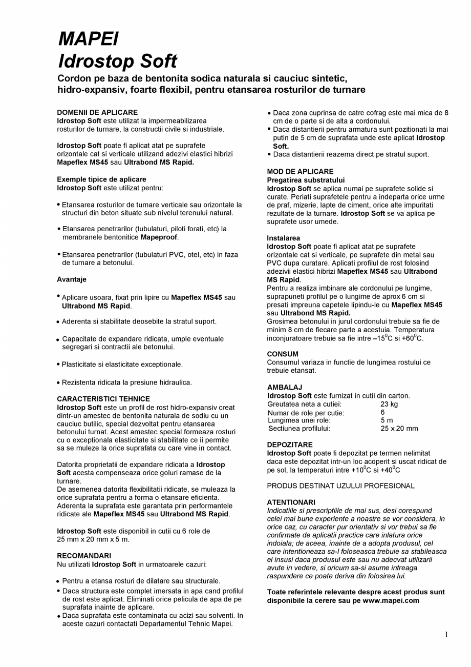 Pagina 1-Cordon pe baza de bentonita sodica naturala si cauciuc sintetic, hidro-expansiv, foarte flexibil,...