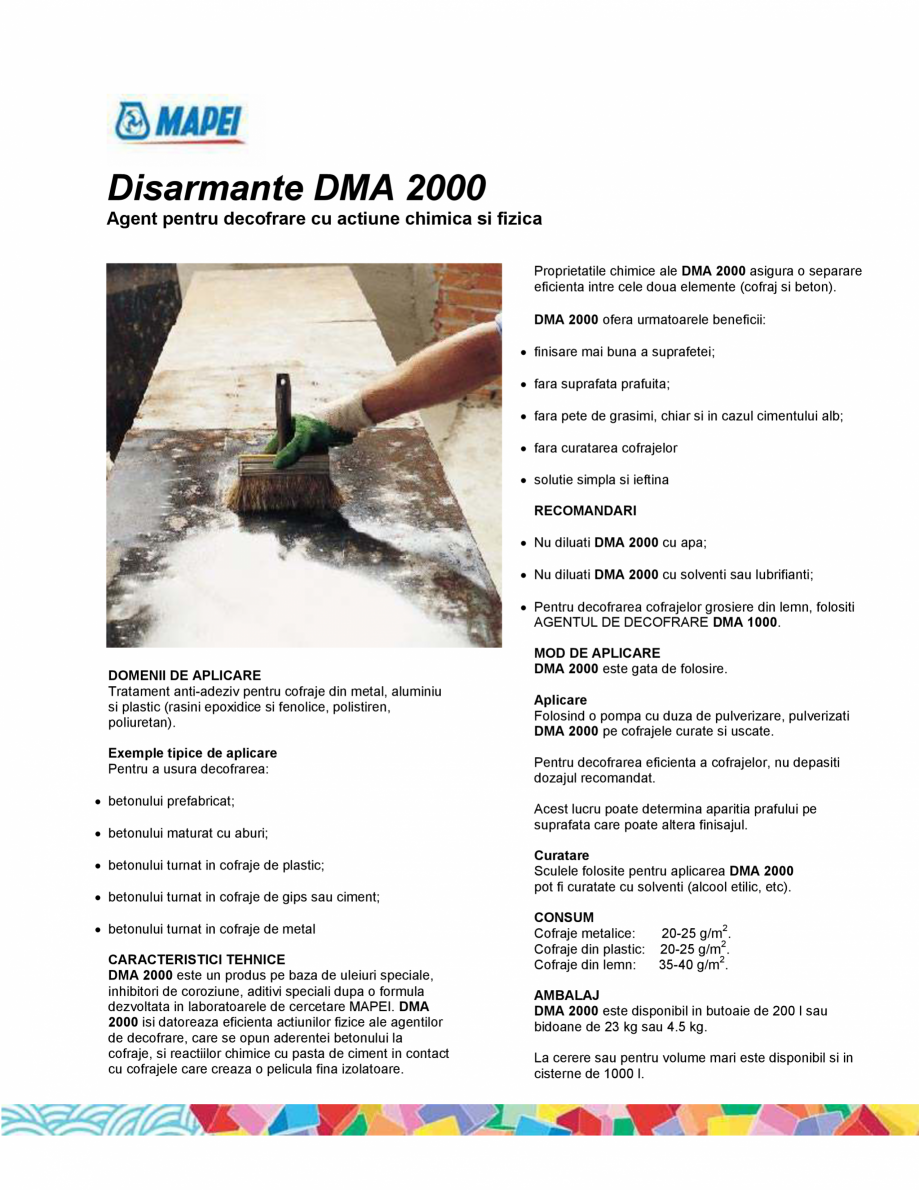 Pagina 1-Agent pentru decofrare cu actiune chimica si fizica MAPEI Form Release Agent DMA 2000 Fisa tehnica...