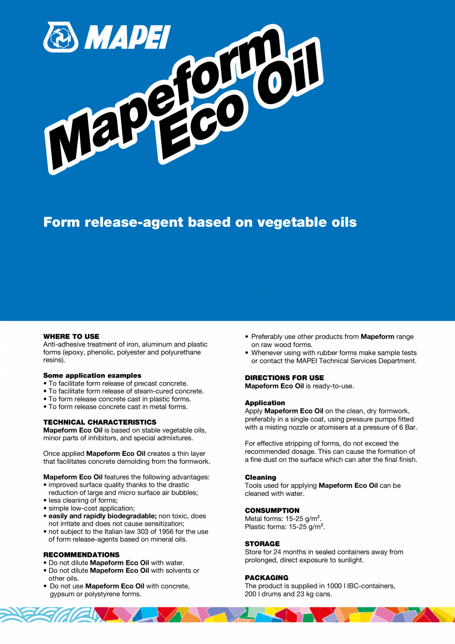 Pagina 1-Decofrol pe baza de ulei vegetal utilizat ca tratament anti-adeziv pentru cofraje din fier, aluminiu...