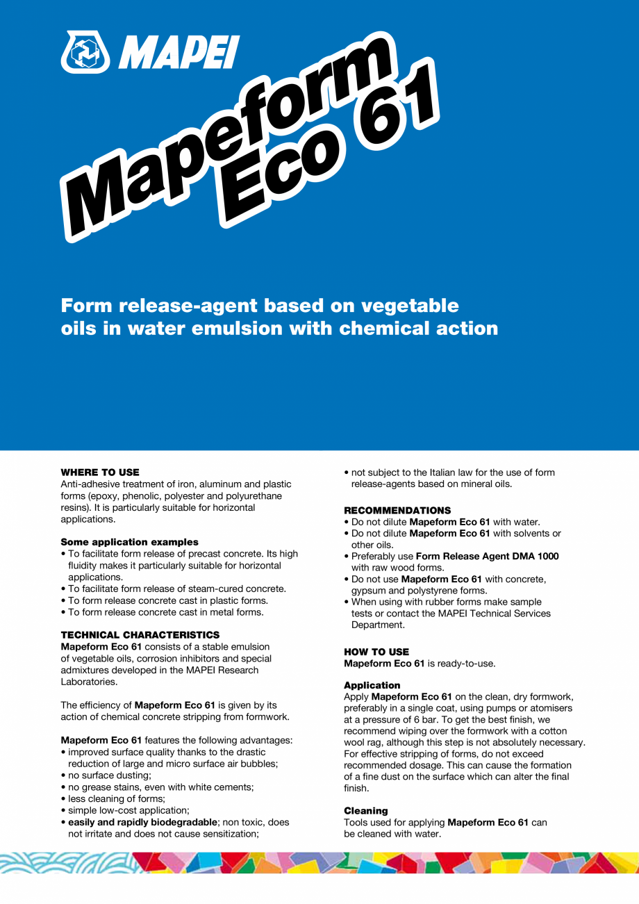 Pagina 1-Decofrol pe baza de ulei vegetal pentru imbunatatirea aspectului betonului aparent MAPEI MAPEFORM...