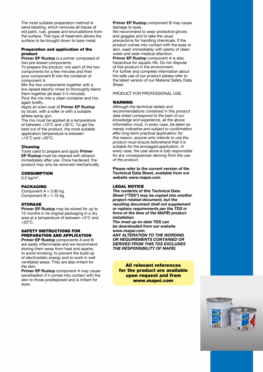 Pagina 3-Primer epoxidic cu doua componente pentru suprafete metalice MAPEI PRIMER EP RUSTOP Fisa tehnica...