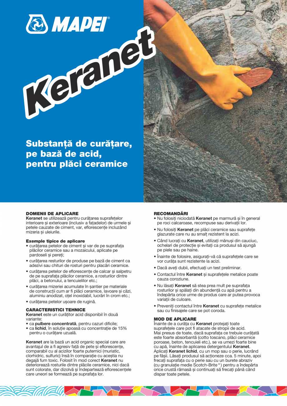 Pagina 1-Substanta de curatare, pe baza de acid, pentru placi ceramice MAPEI KERANET Fisa tehnica Romana...
