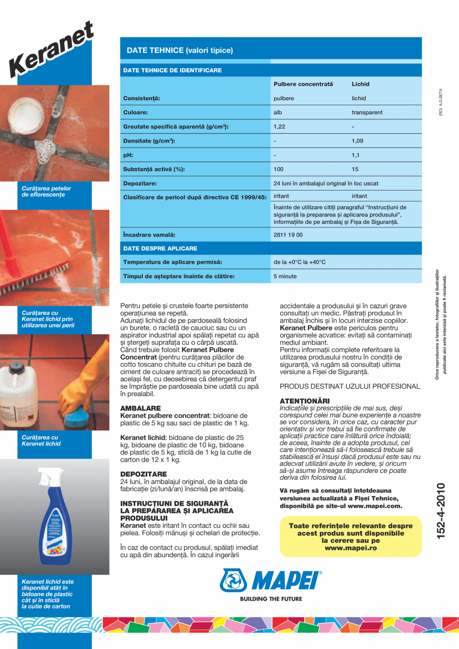 Pagina 2-Substanta de curatare, pe baza de acid, pentru placi ceramice MAPEI KERANET Fisa tehnica Romana el...