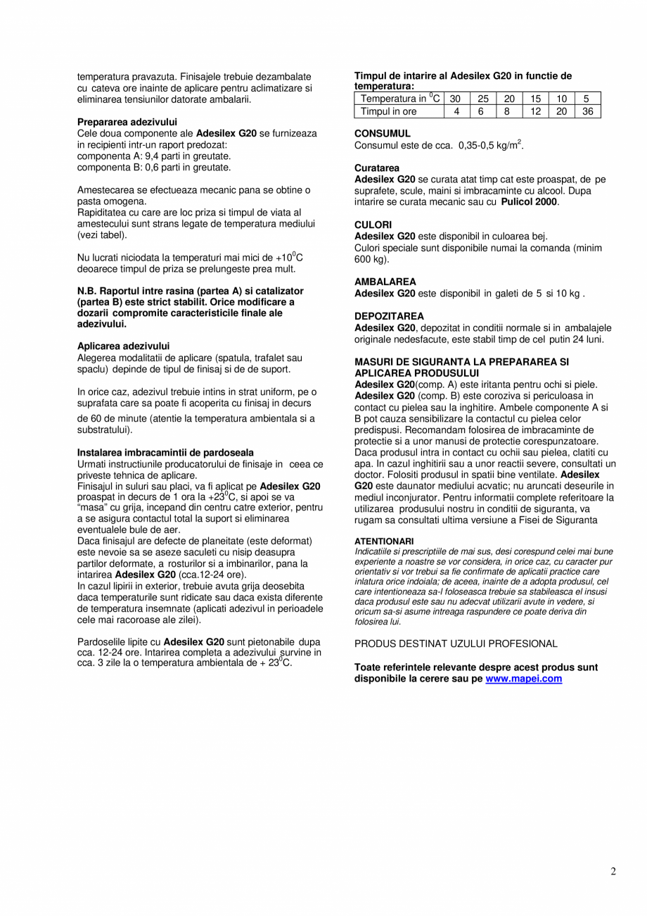 Pagina 2-Adeziv epoxi-poliuretanic bicomponent pentru imbracaminti de pardoseli din cauciuc, PVC si linoleum ...