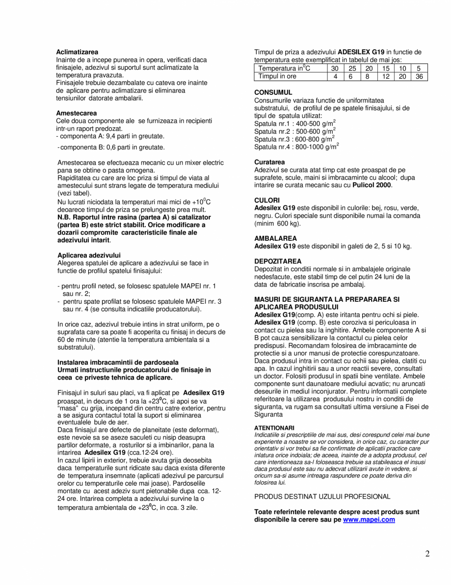 Pagina 2-Adeziv epoxi-poliuretanic bicomponent pentru imbracaminti de pardoseli din cauciuc, PVC, linoleum...