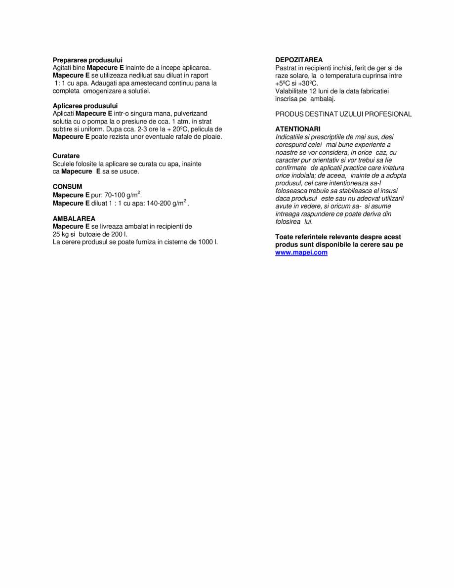 Pagina 2-Solutie protectoare in emulsie apoasa aplicata pe betoane impotriva evaporarii rapide a apei MAPEI...