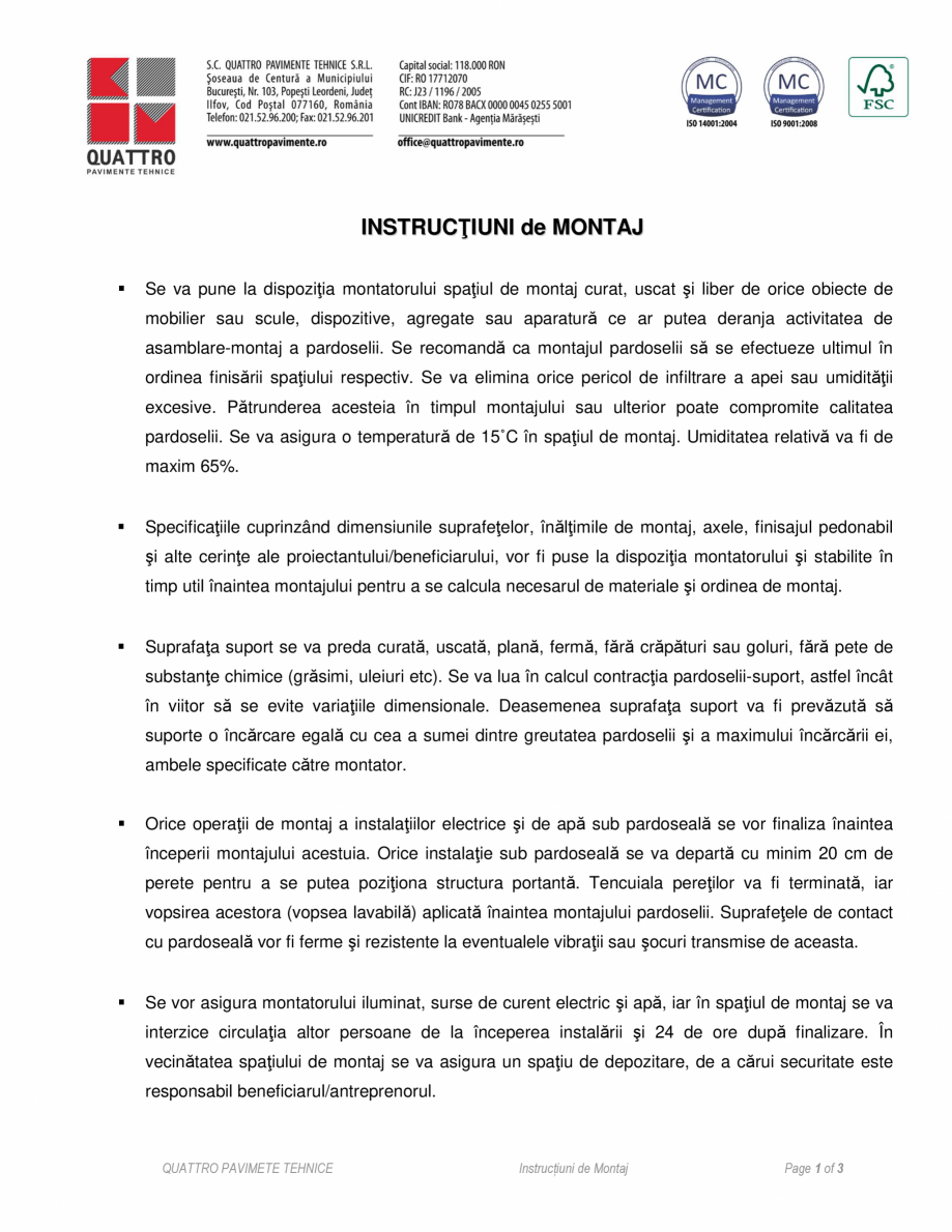 Pagina 1-Instructiuni de montaj QUATTRO W40 RF60 Instructiuni montaj, utilizare Romana INSTRUCŢIUNI de...