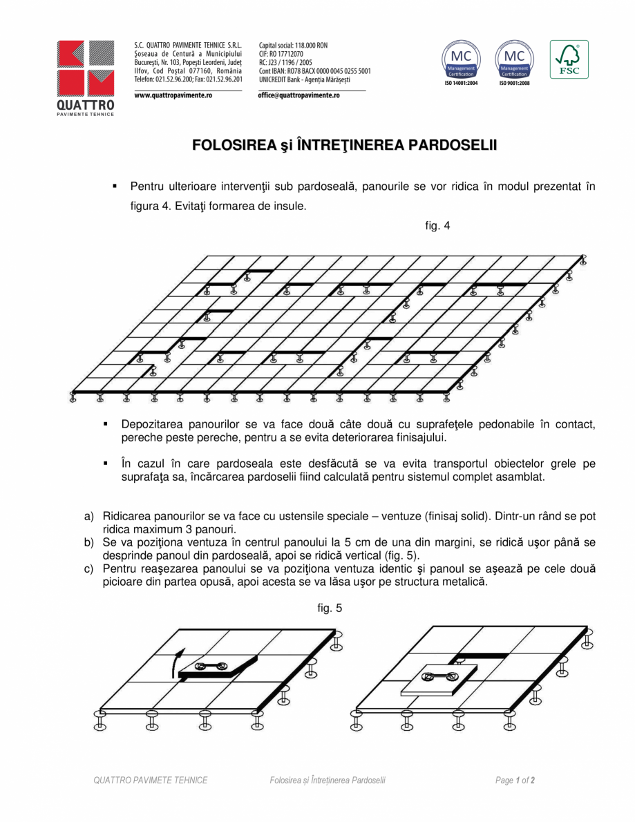 Pagina 1-Instructiuni de folosire si intretinere QUATTRO Panou incapsulat Instructiuni montaj, utilizare...