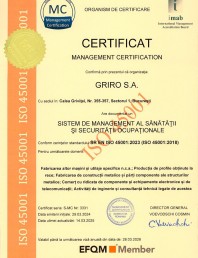 Certificare - Sistem de management al sanatatii SR EN ISO 45001: 2023