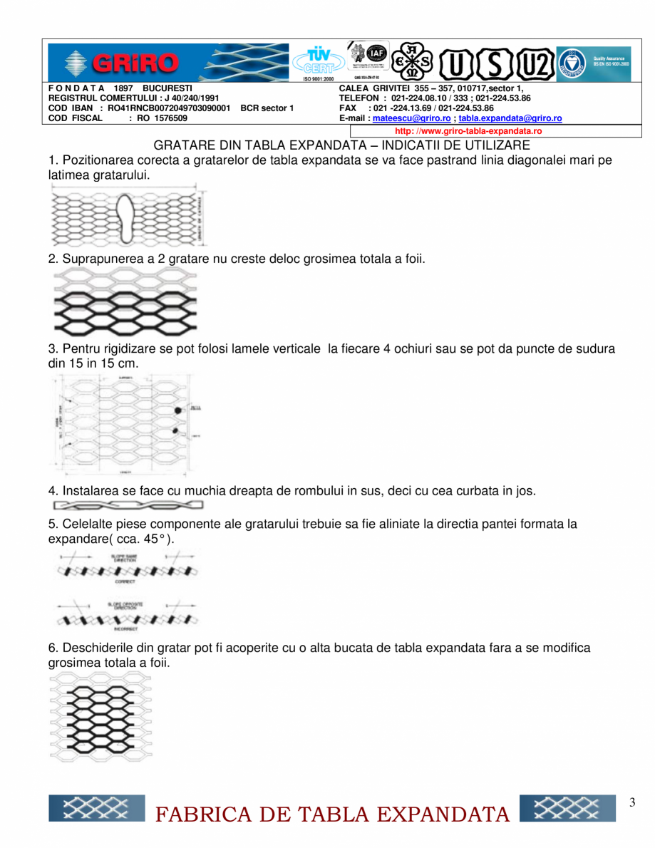 Pagina 3-Gratare expandate GRIRO Fisa tehnica Romana ndata = latimea foii de tabla lisa utilizata( max. 1500 ...