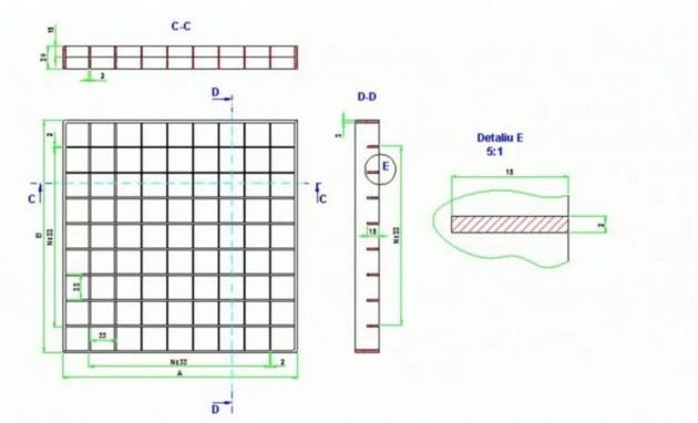 Schiță dimensiuni Element de gratar din tabla decapata, zincat termic - GRIRO tip IV 