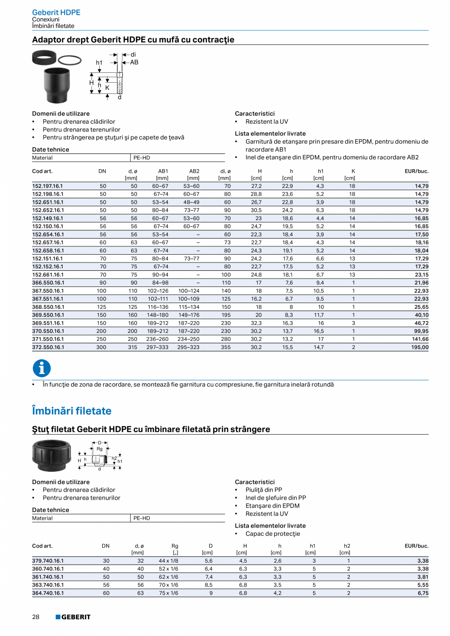 Pagina 27-Catalog GEBERIT - Sisteme de tevi - 2022  Catalog, brosura Romana e utilizare
• Pentru drenarea...
