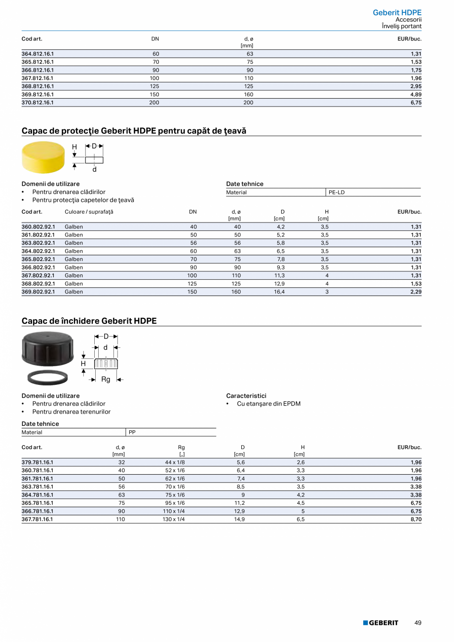 Pagina 48-Catalog GEBERIT - Sisteme de tevi - 2022  Catalog, brosura Romana  Pentru drenarea clădirilor
•...