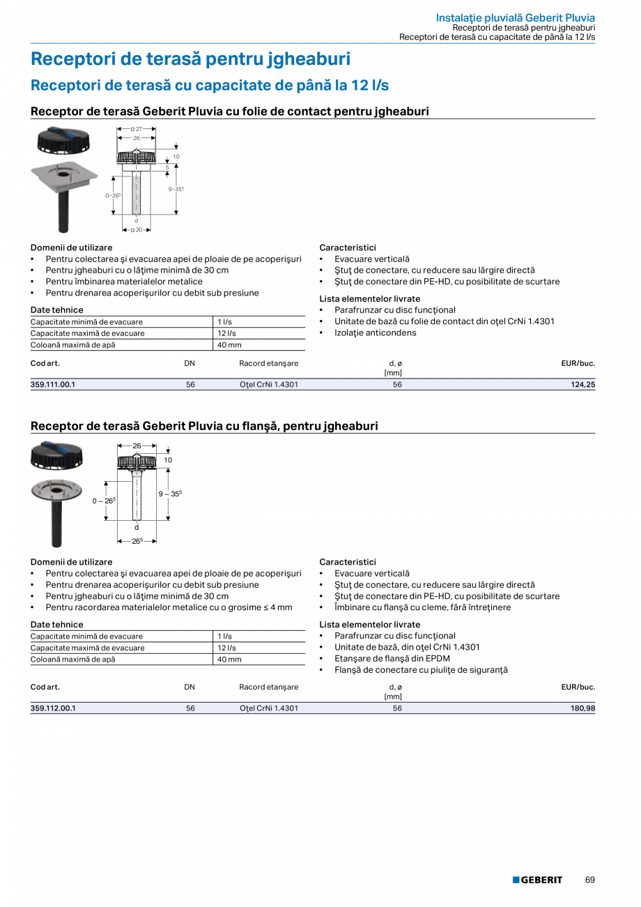 Pagina 68-Catalog GEBERIT - Sisteme de tevi - 2022  Catalog, brosura Romana ilizare
• Pentru drenarea...