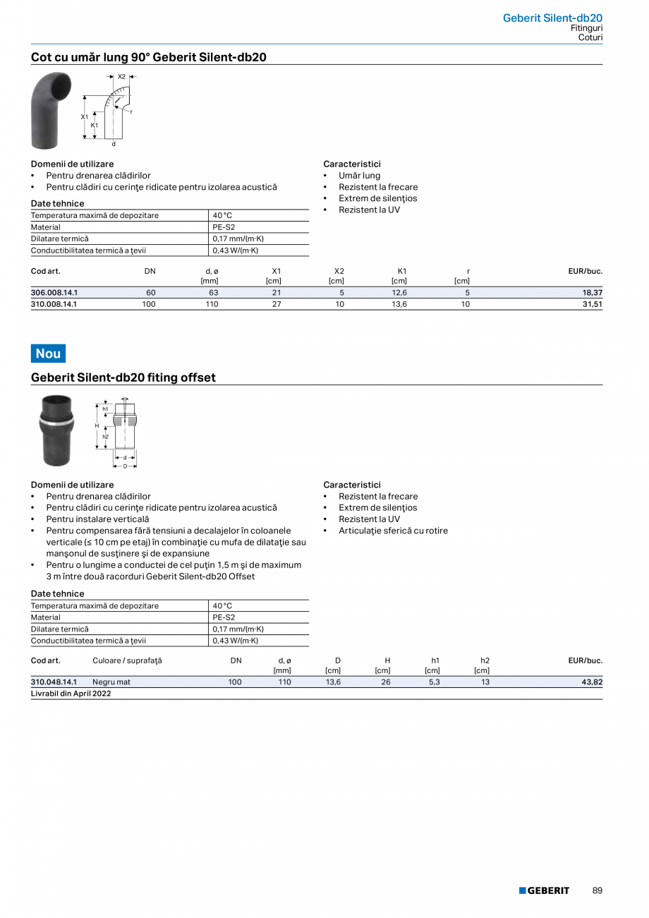 Pagina 88-Catalog GEBERIT - Sisteme de tevi - 2022  Catalog, brosura Romana avă

Date tehnice
Material

Cod...