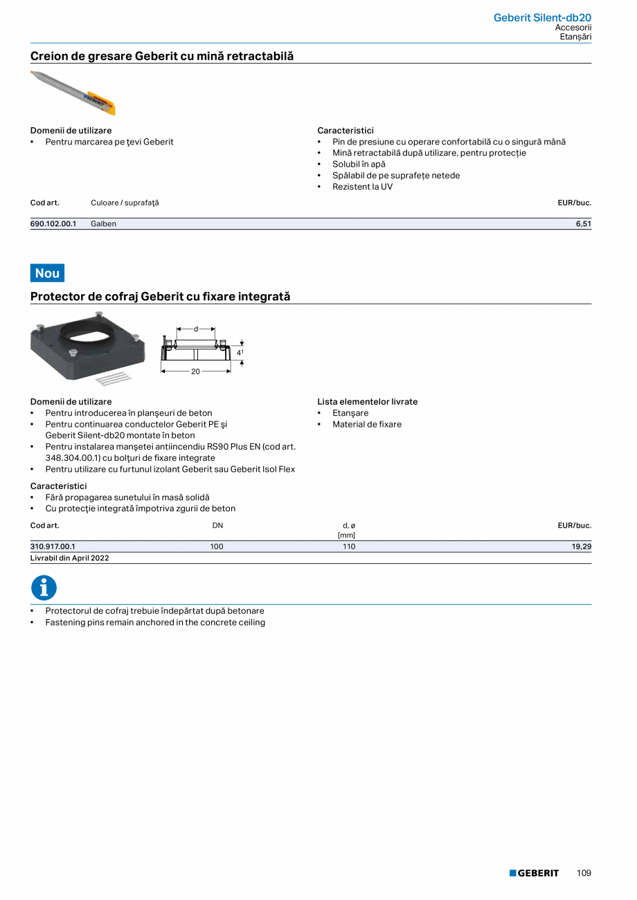 Pagina 108-Catalog GEBERIT - Sisteme de tevi - 2022  Catalog, brosura Romana anticondens
• Flanşă de...