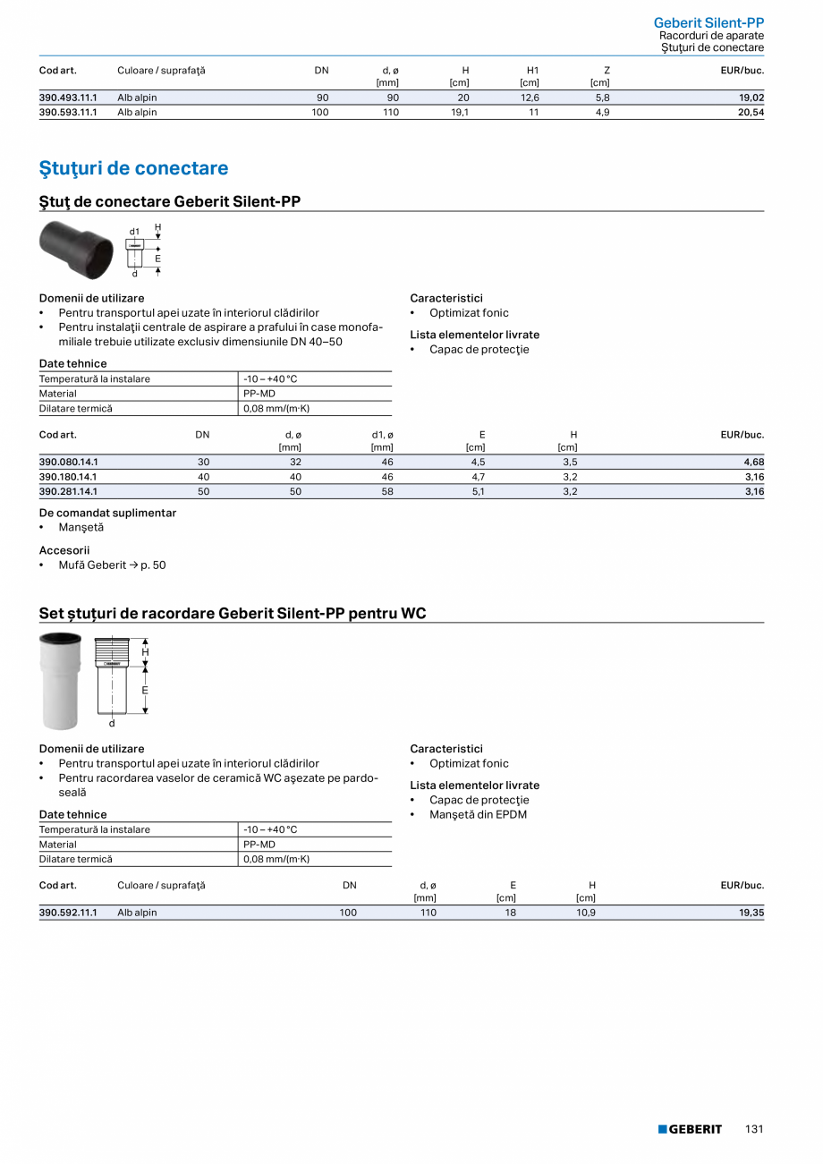 Pagina 130-Catalog GEBERIT - Sisteme de tevi - 2022  Catalog, brosura Romana od art.

DN

Racord etanşare

d, ...