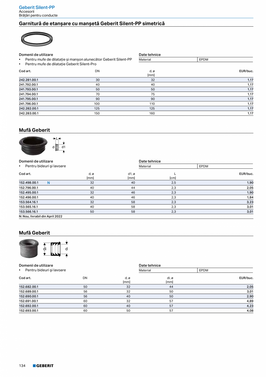 Pagina 133-Catalog GEBERIT - Sisteme de tevi - 2022  Catalog, brosura Romana ctelor verticale la pereți
...