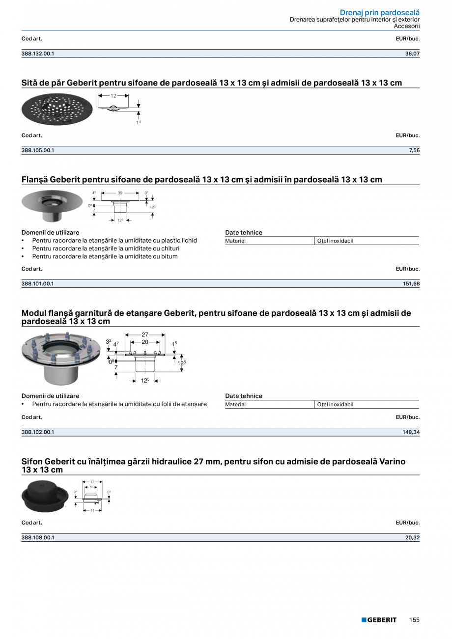 Pagina 154-Catalog GEBERIT - Sisteme de tevi - 2022  Catalog, brosura Romana izolarea acustică
Date tehnice...