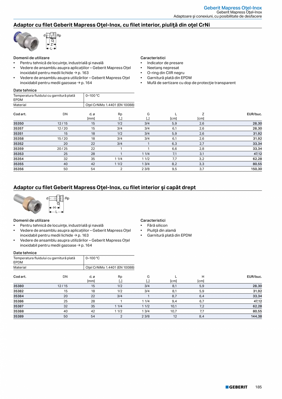 Pagina 184-Catalog GEBERIT - Sisteme de tevi - 2022  Catalog, brosura Romana 
A

d1

H
K
d

Domenii de...