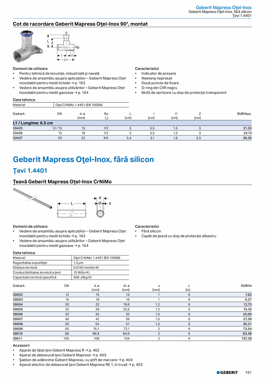 Pagina 190-Catalog GEBERIT - Sisteme de tevi - 2022  Catalog, brosura Romana ilor în combinaţie cu mufe de...