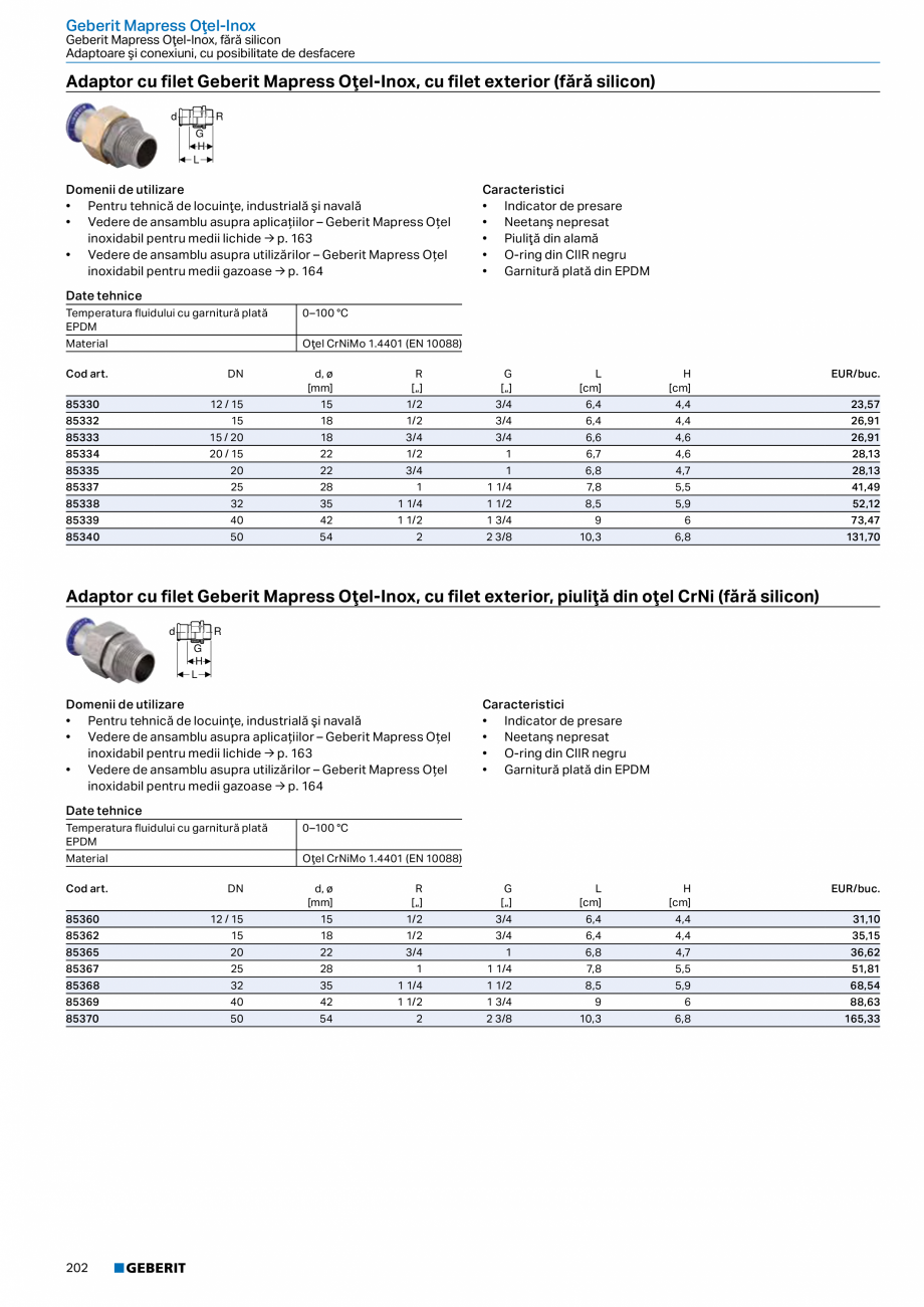 Pagina 201-Catalog GEBERIT - Sisteme de tevi - 2022  Catalog, brosura Romana de refulare de la instalaţiile de...