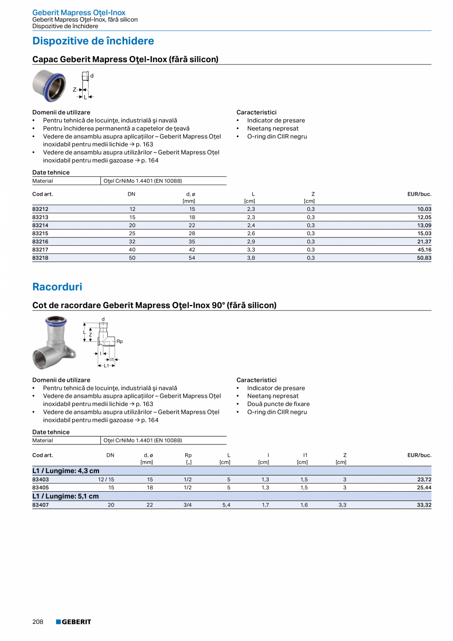 Pagina 207-Catalog GEBERIT - Sisteme de tevi - 2022  Catalog, brosura Romana ofamiliale, trebuie utilizate...