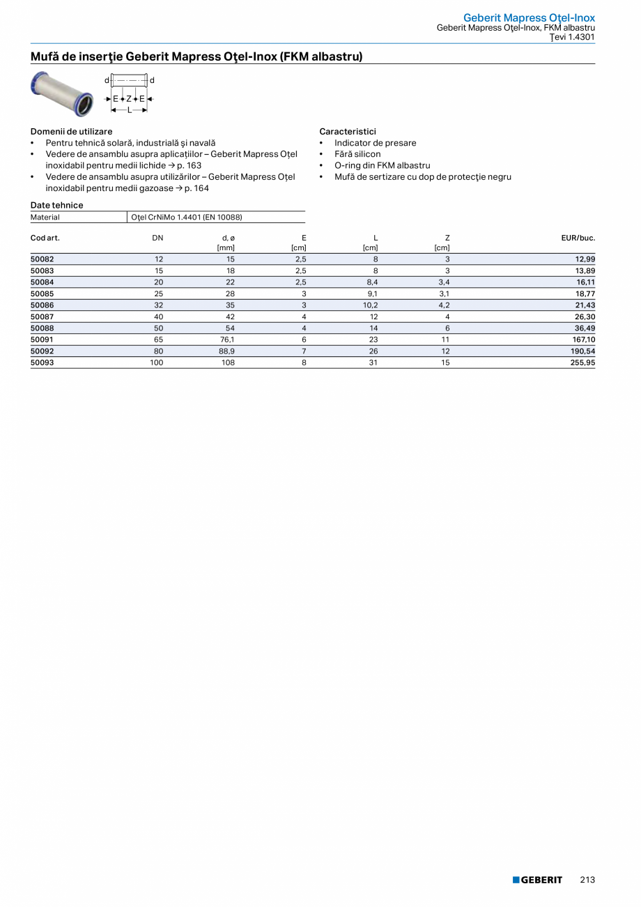Pagina 212-Catalog GEBERIT - Sisteme de tevi - 2022  Catalog, brosura Romana  interioară
• Etanşare din...