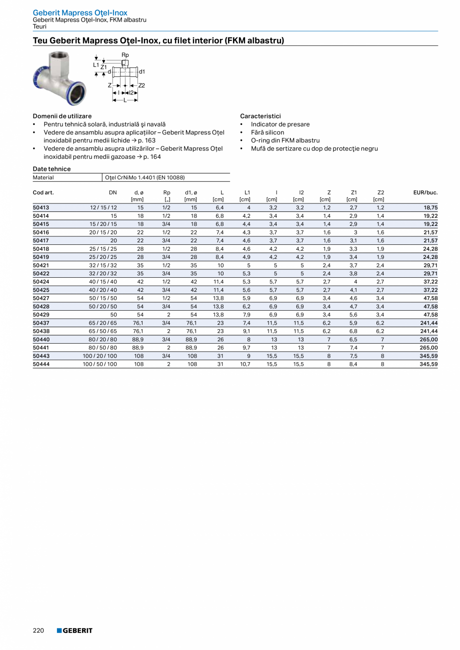 Pagina 219-Catalog GEBERIT - Sisteme de tevi - 2022  Catalog, brosura Romana 
[mm]

d1, ø
[mm]

d2, ø
[mm]

...