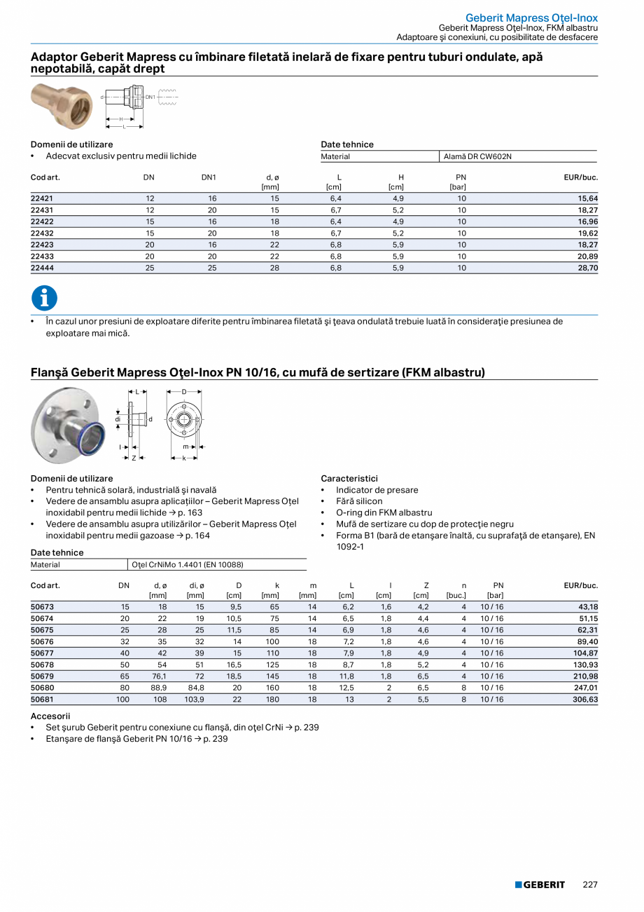 Pagina 226-Catalog GEBERIT - Sisteme de tevi - 2022  Catalog, brosura Romana  Pentru transportul apei uzate...