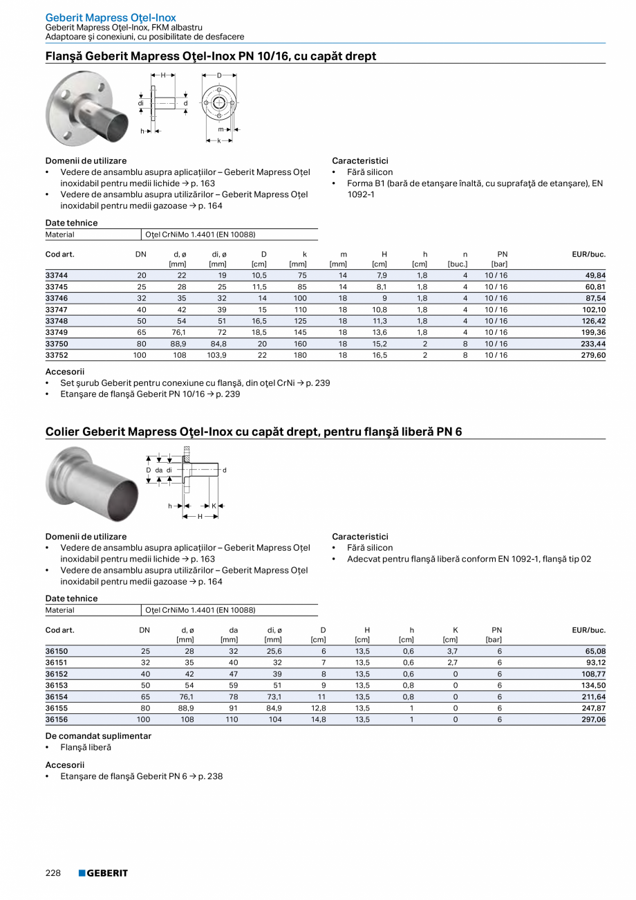 Pagina 227-Catalog GEBERIT - Sisteme de tevi - 2022  Catalog, brosura Romana zat fonic
• Etanşare din EPDM

...