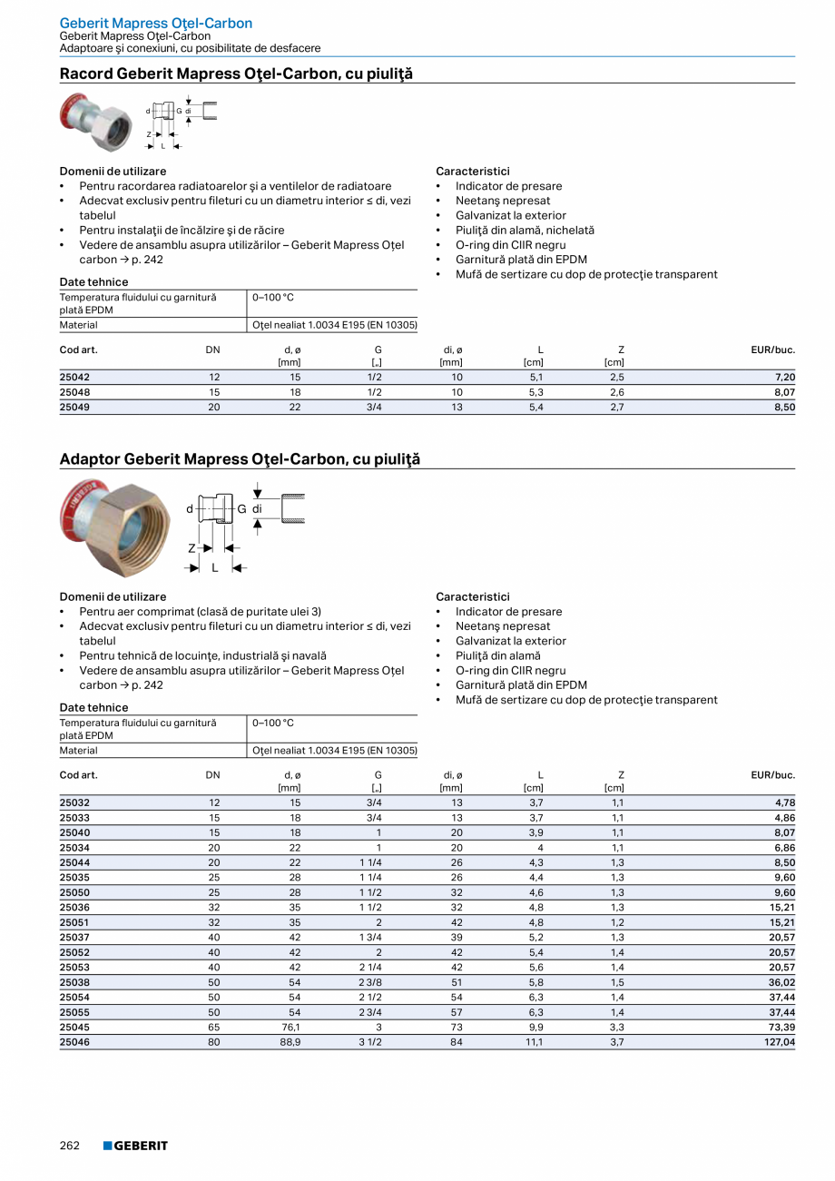 Pagina 261-Catalog GEBERIT - Sisteme de tevi - 2022  Catalog, brosura Romana area suprafeţelor pentru interior...