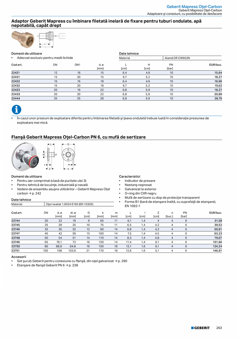 Pagina 262-Catalog GEBERIT - Sisteme de tevi - 2022  Catalog, brosura Romana tă de protecţie
Cod art.
388.022...