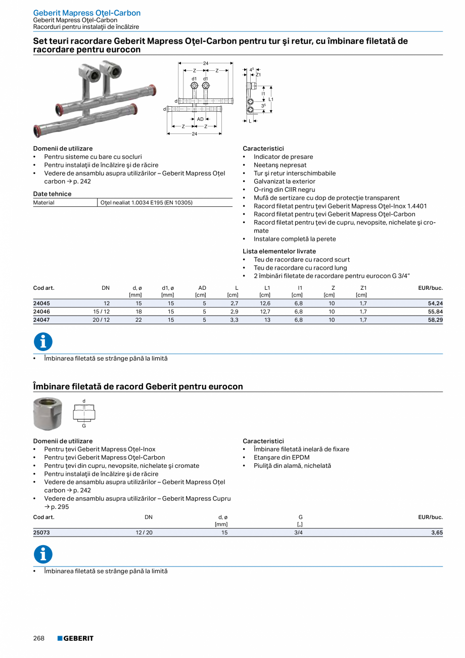 Pagina 267-Catalog GEBERIT - Sisteme de tevi - 2022  Catalog, brosura Romana lizare
• Pentru sifoane de...