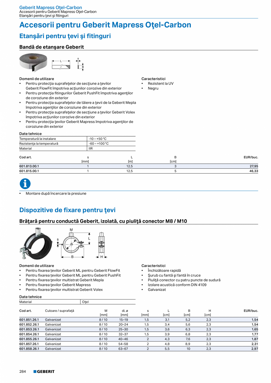 Pagina 283-Catalog GEBERIT - Sisteme de tevi - 2022  Catalog, brosura Romana informaţiilor tehnice referitoare...