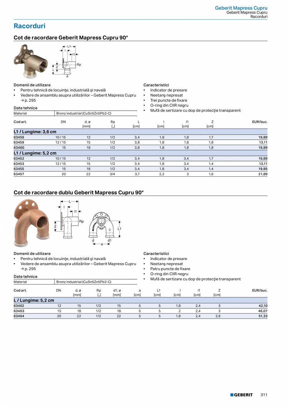 Pagina 310-Catalog GEBERIT - Sisteme de tevi - 2022  Catalog, brosura Romana ii de utilizare
• Pentru...